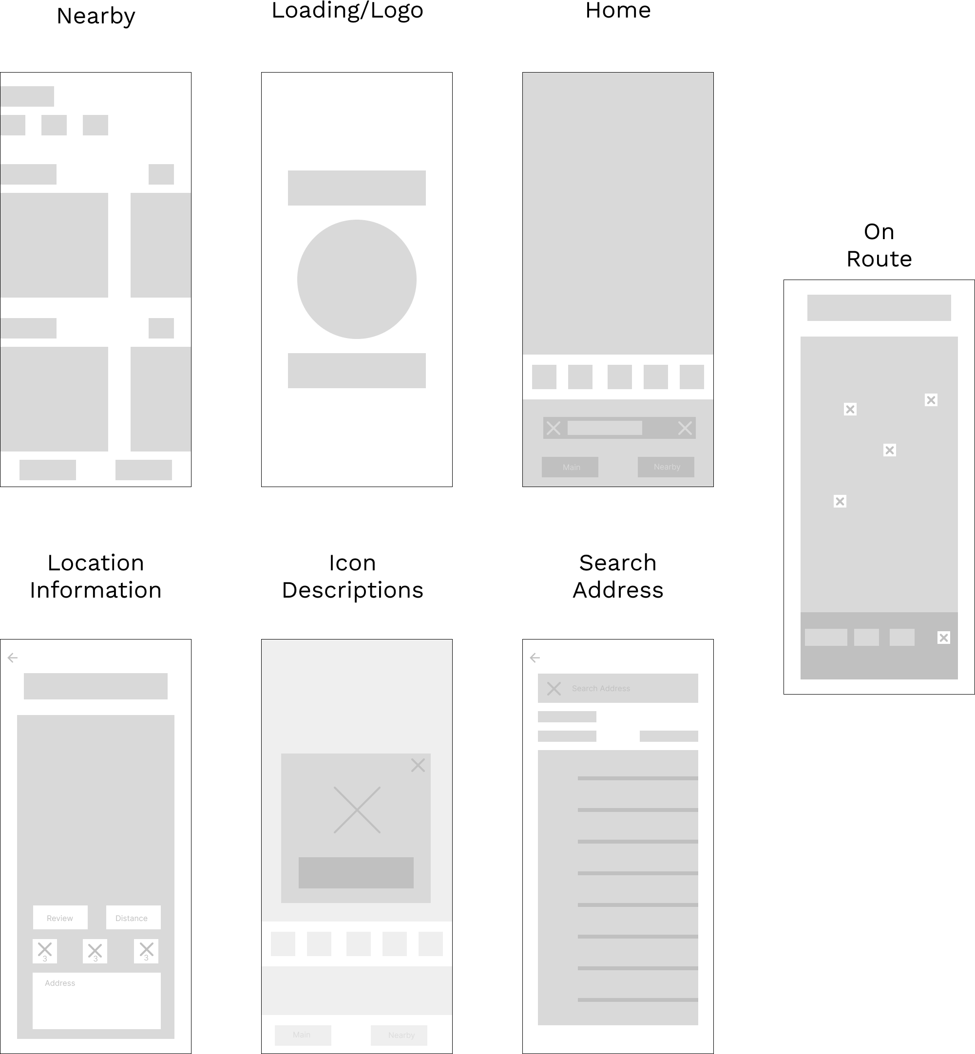 Low-fidelity wireframes exploring the Guide app's core screens